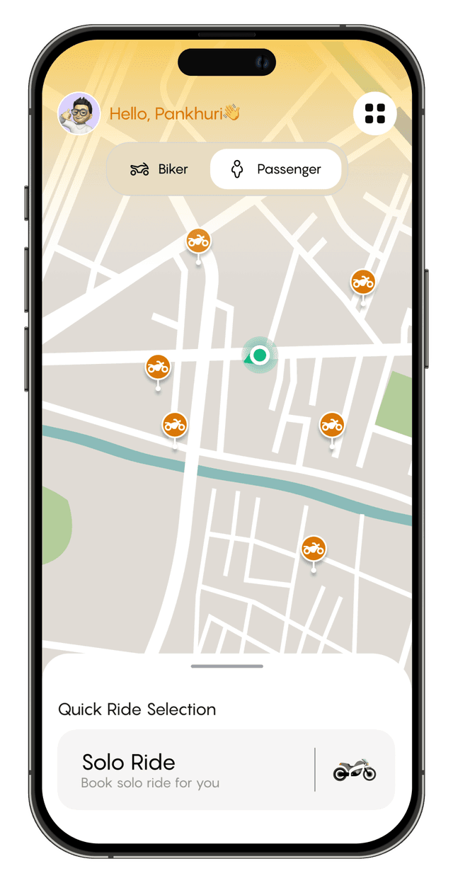 Bicab app showing rider selection